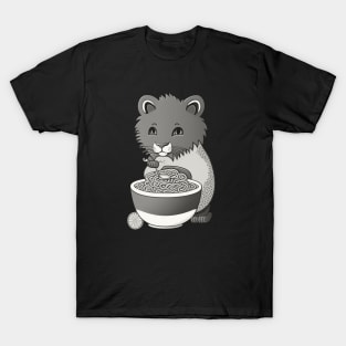 funny cat eating spaghetti by kaziknows T-Shirt